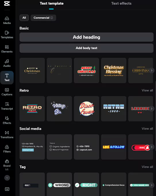 Library of trending stickers, emojis, and text templates in CapCut video editor