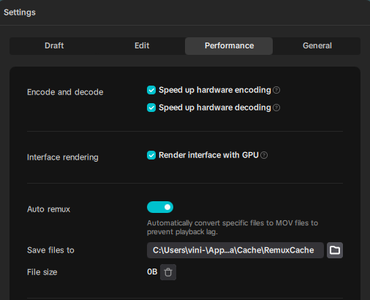 settings performance settings performance