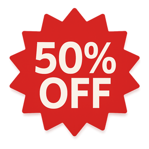 50 percent off sticker